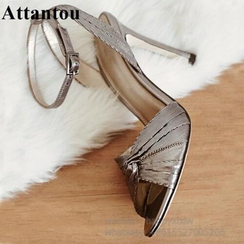 New Arrival Mat Champagne Gold Knot Designer Thin High Heel Ankle Wrap Buckle Summer Sandals Party Dress Shoes