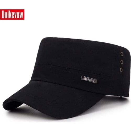 UNIKEVOW Solid classic military cap Breathable flat top Hat for men Vintage Army Hat Cadet Military Patrol Cap
