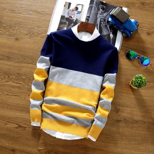 HOO 2021 autumn long sleeves round neck sweater autumn cotton trendy striped sweater