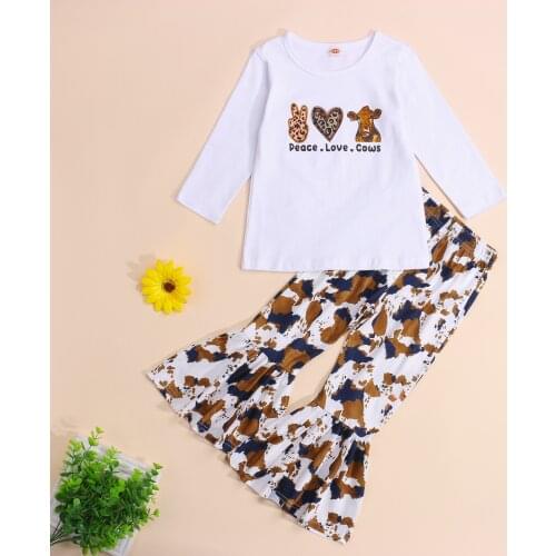 1-6Y Fashion Kid Girl Clothes Set Long Sleeve Letter Pullover Top Camouflage Pants Outfits Children Girls Costumes Autumn
