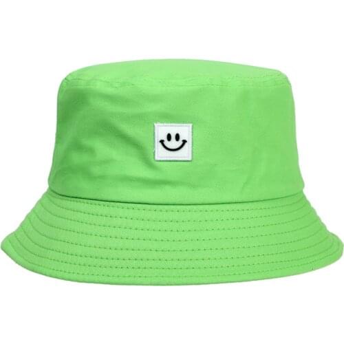 Smile Face Cotton Bucket Hat Cap Candy Color Stitched Summer Women Hat Bob Outdoor Hiking Fishing Cap Girl Cartoon Beach Panama