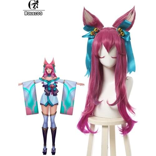 ROLECOS Game LOL Spirit Blossom Ahri Cosplay Wig Cosplay Hair 70cm Mixed Color Loose Wave Heat Resistant Synthetic Cosplay Hair