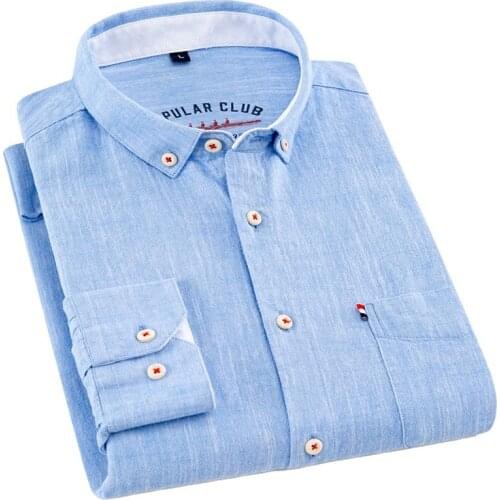 Cotton Linen Mens Casual Shirts Business Long Sleeve Solid Shirt for Men New Fashion Button Collar Regular Fit Male Shirts