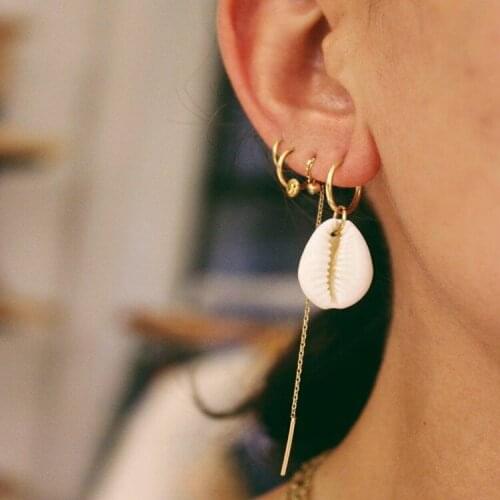Gold Color Alloy Circle Shell Drop Earrings For Women Simple Design Bohemian Round Shells Dangle Earring Fashion Jewelry A666