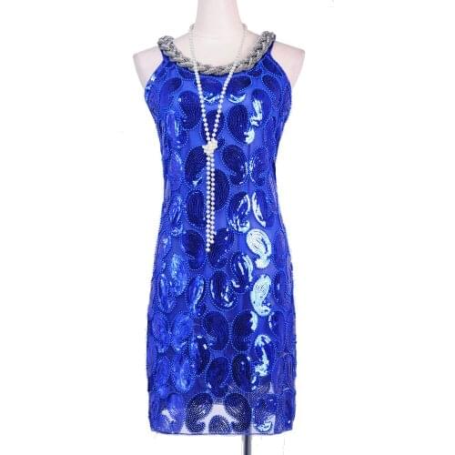 Blue Sexy Women 1920s Flapper Dress Great Gatsby Sequin Dress Beading Art Deco 20s O-Neck Beaded Cocktail Party Dress