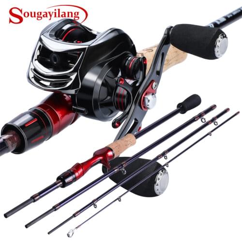 Sougayilang 1.8m 2.1m 2.4m Fishing Rod Combo Portable 4 Sections Carbon Rod and 11+1BB Baitcasting Reel Fishing Wheels Set Pesca