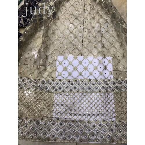 HX29# High quality African cloth French lace 5 color embroidery beads water drill mesh fabric for wedding dress