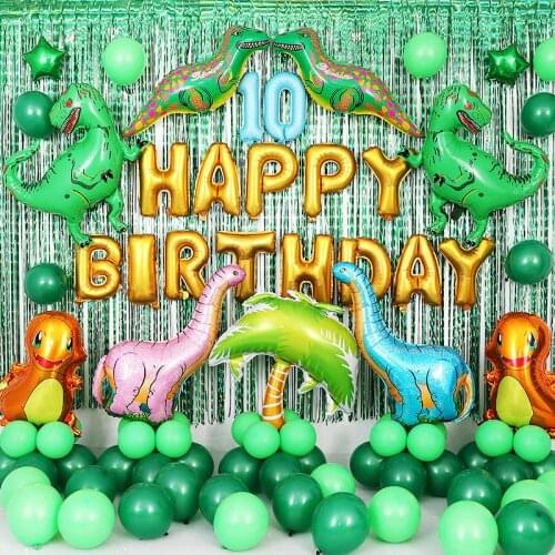 WEIGAO Dino Birthday Decor Green Dino Foil Balloons Helium Balloon Dinosaur Party Paper Banner Wild One Kids Birthday Supplies