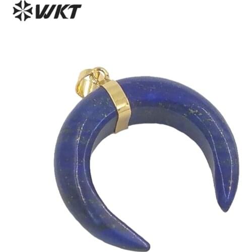 WT-P988 Fashion Design Natural Blue Lapis Stone Pendant,Hot Sale Crescent Women Jewelry Lapis Stone Pendant With Gold Dipped