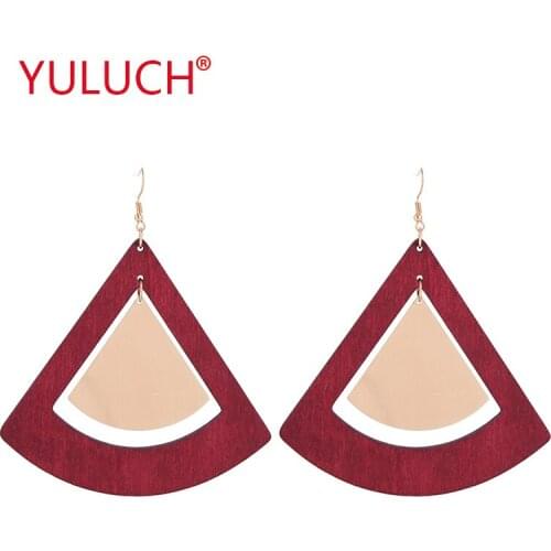 YULUCH New design geometric elements ethnic luxury woman earrings for fashion wooden hollow hanging alloy jewelry earrings gift