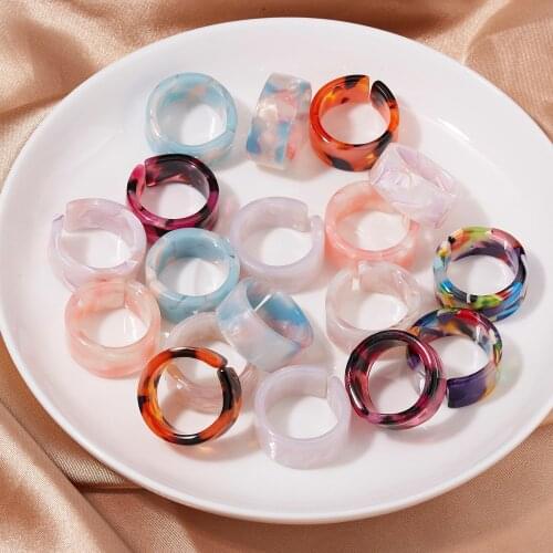 Colorful Transparent Acrylic Resin Rings for Women Korean Style Summer Sweet Cute Geometric Round Open Ring Wedding Jewelry Gift