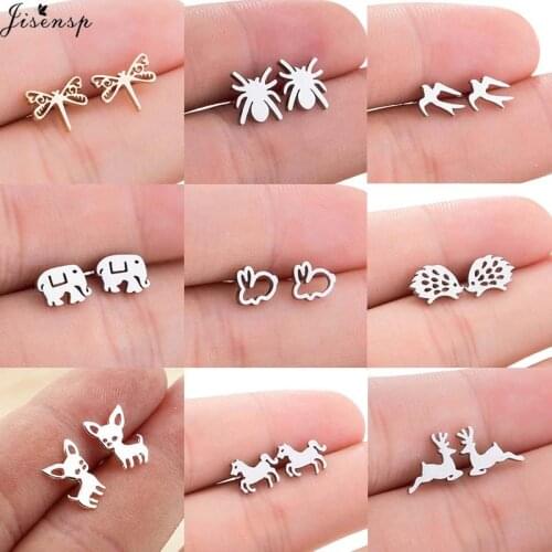 Jisensp 2019 New Fashion Hollow Rabbit Stud Earrings Lovely Bunny Bird Horse Stainless Steel Animal Jewelry for Women Gift