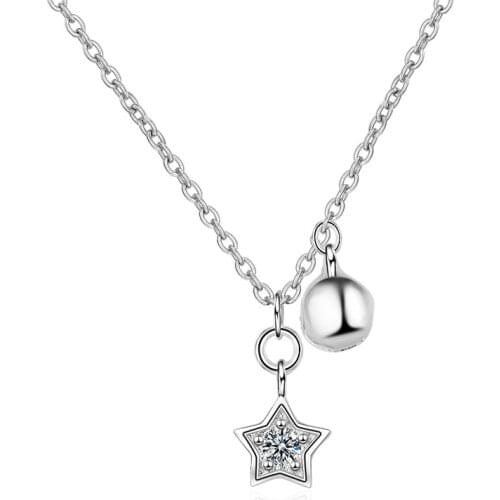 KOFSAC New Fashion 925 Silver Necklaces For Women Shiny Zircon Star Bell Pendant Necklace Clavicular Chain Choker Jewelry Gifts