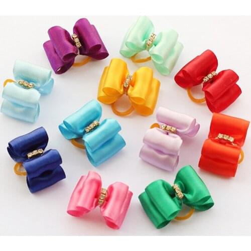 100PC/Lot Bling Rhinestone Dog Grooming Bows Solid Colors Cat Dog Hair Bows Pet Accessories