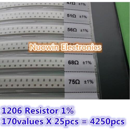 1206 SMD Resistor Sample Book 1% Tolerance 170valuesx25pcs=4250pcs Resistor Kit 0R~10M 0R-10M