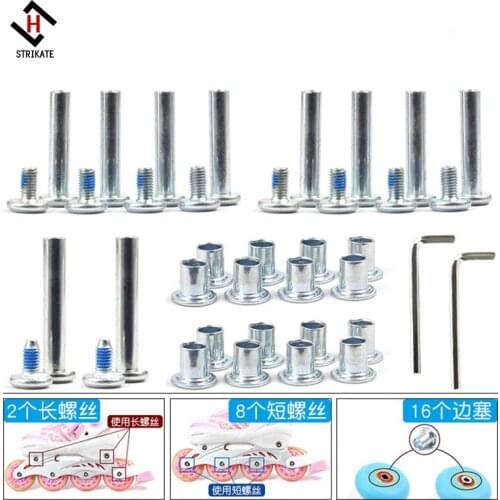 28 Pcs Sturdy 30mm 35mm Steel Roller Skate Spikes Nail Screws With 16 Pcs Bushing Spacers Roller Skating Parts 2 Wrenchs