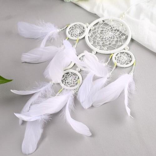 Five-ring Handmade Dreamcatcher Feathers Craft White Dream Catcher Home Decor Gift Baby Room Wall Hanging Decoration 1pc