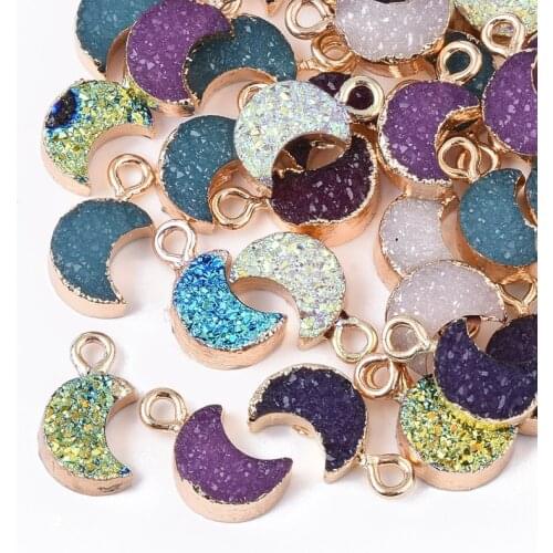 50pcs Small Resin Pendants Charms with Iron Loops Moon Mixed Color for Jewelry Making DIY Bracelet Necklace 14~15x8x4mm