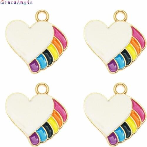 8pcs Enamel Alloy jewelry making pendant Love Heart Rainbow Cute Bangle Keychain bracelet necklace fashion Charm Accessories DIY