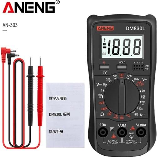 ANENG DM830L Digital Multimeter 1999 Count Electrical Meter Testers Transistor Capacitance DC/AC Multimetro With LCD Backlight