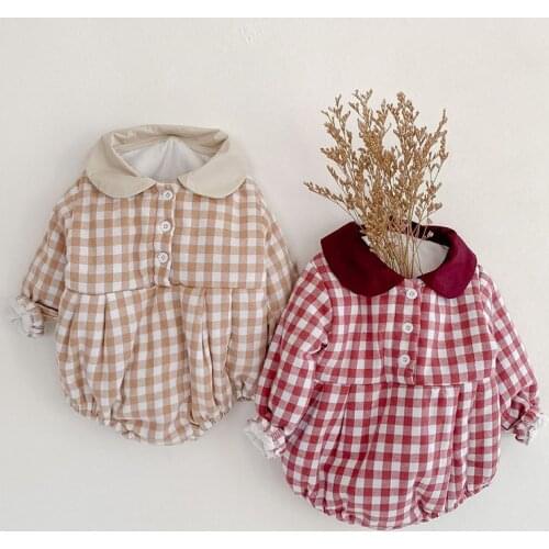 Autumn Kids Boys Girl Long Sleeve Thicken Rompers Clothes New Newborn Infant Baby Boys Girls Grid Knit Rompers Clothing