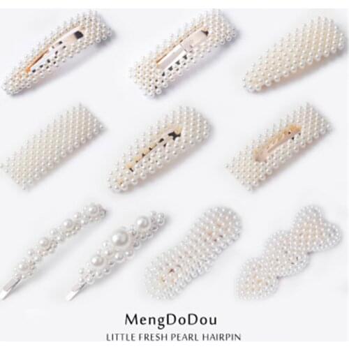 European and American fashion fashion fishline woven pearl hairpin women metal gold - plated one - word clip bang clip