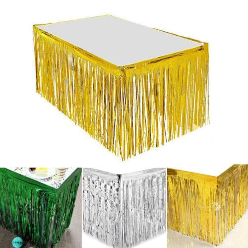 Hot Solid Metallic Fringe Table Skirt Wedding Party Festive Foil Tinsel Tassel Table Wall Curtain