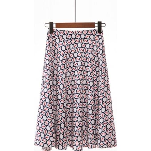Harajuku High Waist Midi Skirt Women Summer New Floral Print Plus Size Female Casual Japanese Pleated Skirt Feminino 2021