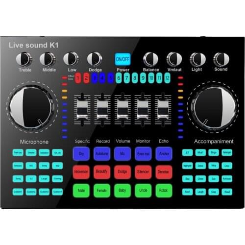 K1 Computer Phone Voice Changer HIFI Live Sound Card Mixer Board Streaming Audio Bluetooth 5.0 Universal