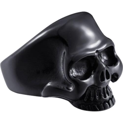 Stainless steel punk coll biker skull head ring unique jewelry rock titanium steel ring