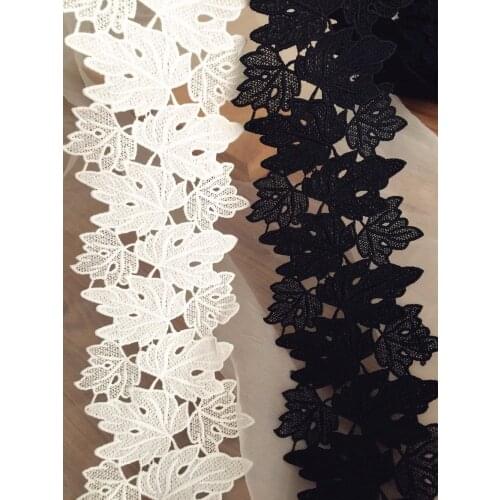 LaceTime 5 Yards Unique Black/white Maple Leave Lace Trim Venice lace Applique sewing for dress Lace Trim