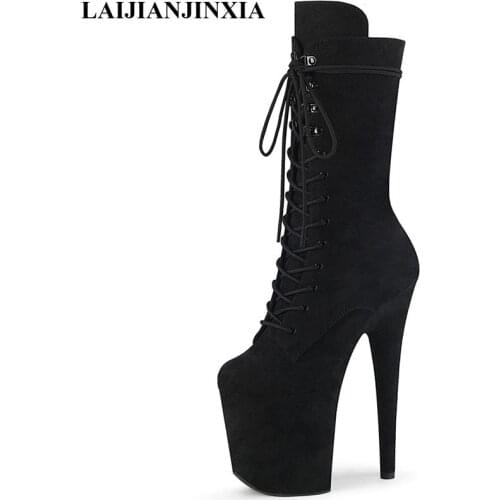 LAIJIANJINXIA New Sexy Knight Female 20 Cm High Heel Platform Flock Ankle Boots Women Autumn Winter Shoes Pole Dancing Boots