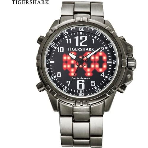 TIGERSHARK Mens Sport Watches Fashion LED Digital Watches Alloy Quartz Watch 30M Waterproof Black Relogio Masculino