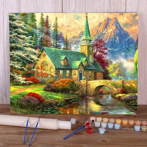 Landscape House DIY Painting By Numbers Package Acrylic Paints 40*50 Painting On Canvas Home Decoration For Wholesale