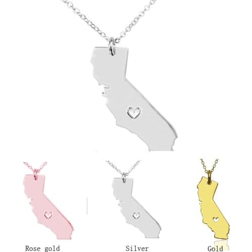 SUTEYI stainless steel necklace bijouterie state California charm state map collar heart necklaces jewelry