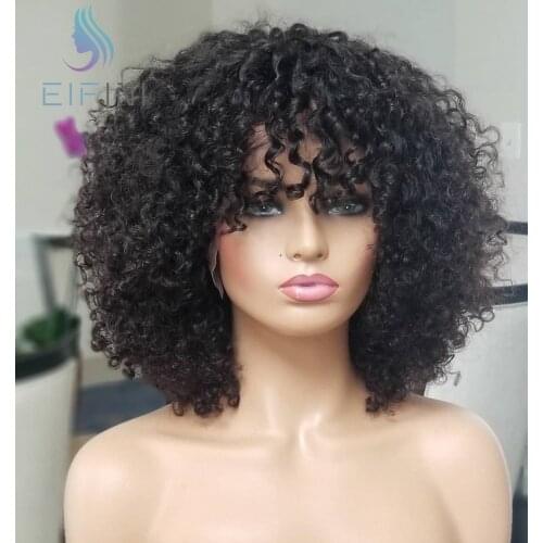 Natural Color Full Machine Made Human Hair Wigs With Bangs Glueless Peruvian Ombre Brown Curly Machine Made Wigs For Black Women