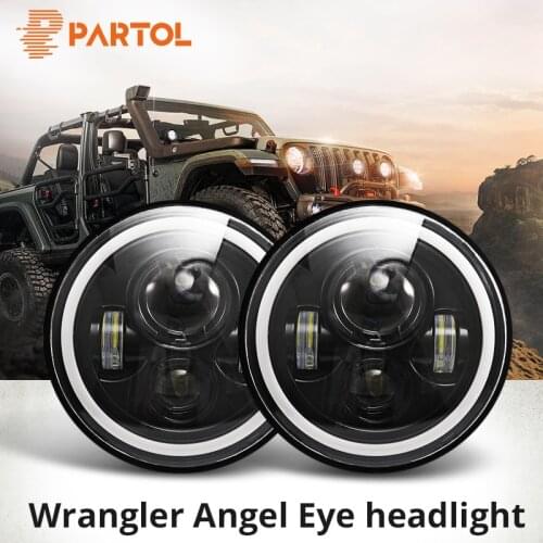 7 inch LED Headlights 60W High Low Beam LED H4 Angel Eye DRL Amber Turn Signal for Jeep Wrangler JK TJ Land Rover Harley