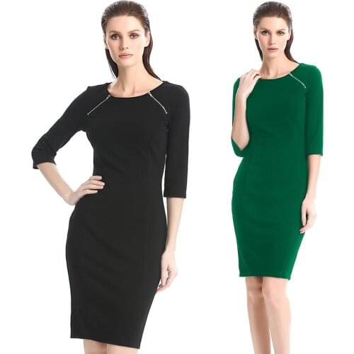 Witbuy Spring Autumn Pencil Dresses For Women 2021 Knitted Solid With Zippers O Neck Slim Office Lady Overalls Womens Wear New