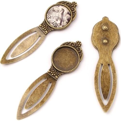 Fit 20mm Round Bookmark Cabochon Base Vintage Alloy Blank Cameo Setting Trays 5pcs/lot