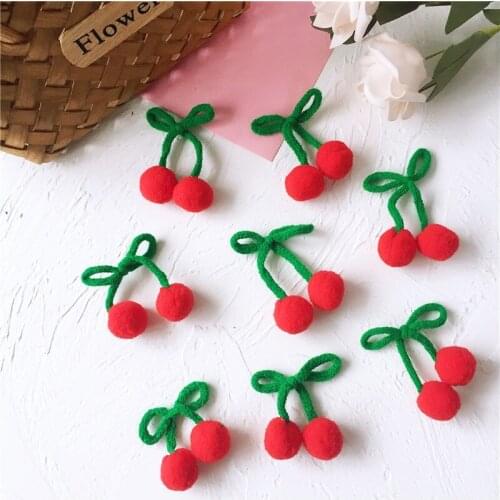 30pcs/lot 4*7cmHand wool cord bright red cherry Patches Appliques for Craft Clothes Sewing Supplies DIY Hair Clip Accessories