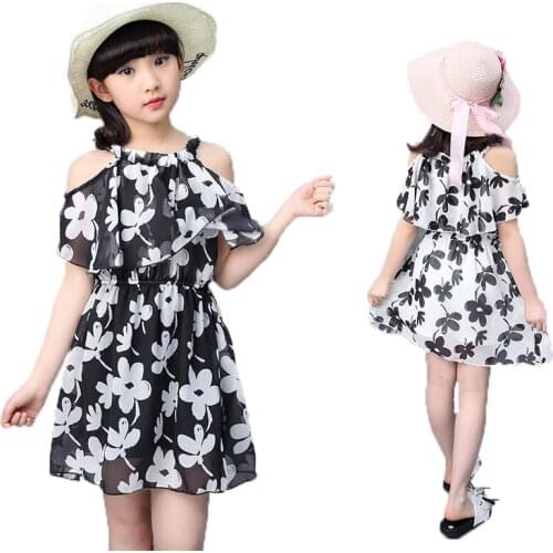 Girls Princess Chiffon Dresses Summer Teenager Girl Holiday Beach Dress Casual Kids Clothes Baby Cute Breathable Strapless Dress