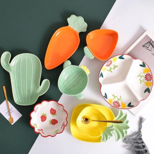 Nordic tableware ins wind breakfast pineapple plate bowl ceramic creative personality Japanese simple dish plate household