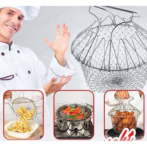 Foldable Steam Rinse Strain Fry Oil Basket Mesh Strainer Net Kitchen Cooking