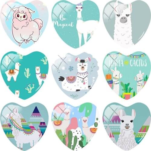 TAFREE 5 pcs DIY 25mm Heart Shape White Alpaca Llama Glass Cabohcon Picture Base Cover Pendant Cameo Settings Jewelry Findings