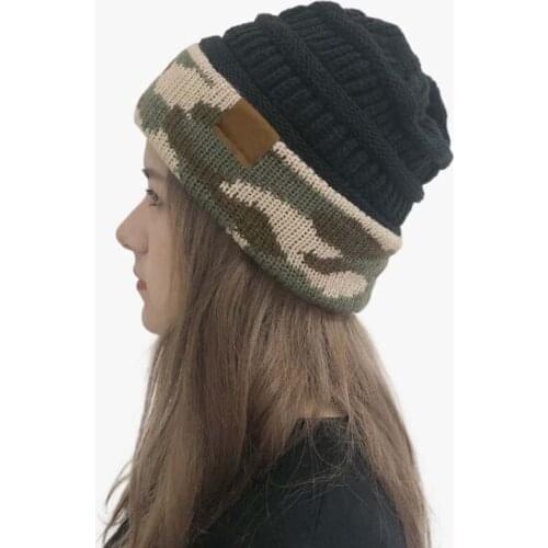 XEONGKVI 2020 New Camouflage Flanging Fashion Skullies Beanies Autumn Winter Warm Acrylic Knitted Hats For Women Men Woolen hat