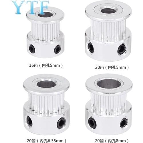 3D Printer Parts 2GT GT2 Aluminum Timing Pulley 20 Tooth 16 Teeth Bore 5 6 6.35 8 mm Synchronous Wheel Width 6mm 5pcs