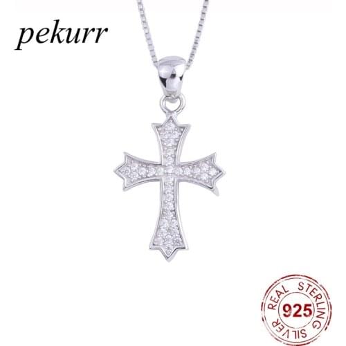 Pekurr 925 Sterling Silver Maple Leaf Side Zircon Big Cross Female Pendants Necklaces For Women Fashion Jewelry Christ Chain