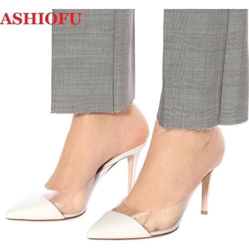 ASHIOFU New 2020 Hot Sale Womens High Heels Slipper PVC Mueller Style Pointed Stiletto Sexy Shoes Evening Club Fashion Slippers