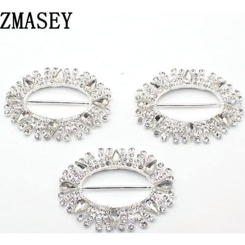 ZMASEY 2Pcs new oval alloy shiny glass ribbon buckle, DIY romantic wedding dinner rhinestone ribbon buckle clothing buckle