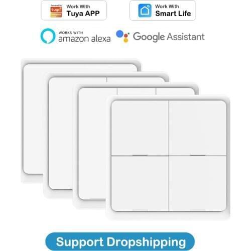 1-10pcs Tuya ZigBee Wall Switch Wireless Free Sticker 4-way Panel Scene Button Smart Automation Work With Alexa Google Home